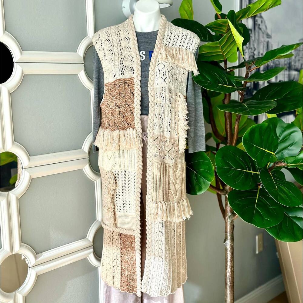 Alice + Olivia Perry Patchwork Wool Maxi Sweater Vest Size Large - Picture 2 of 12
